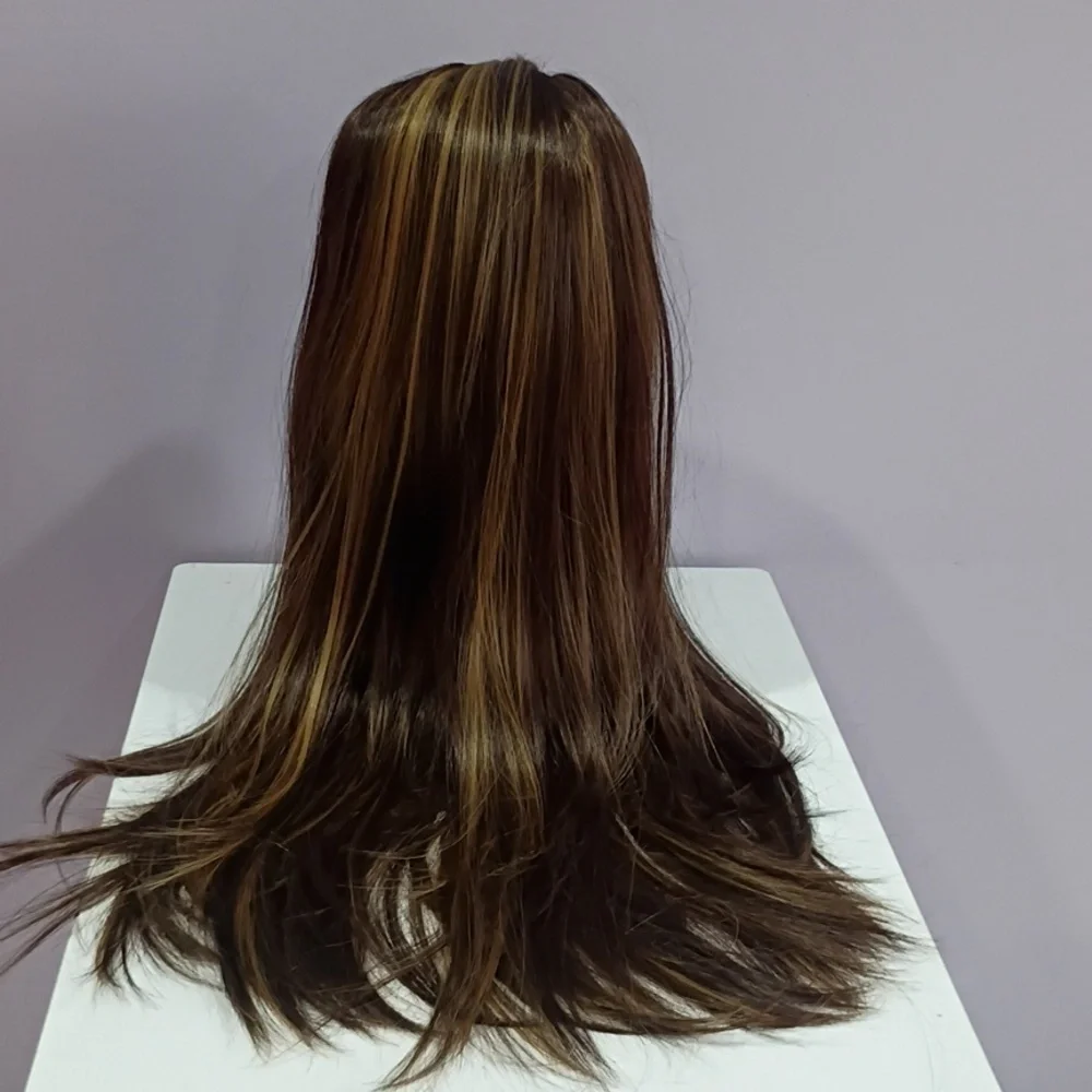 20” Straight Headband Wig • Brown Highlight • Put-On-and-Go Synthetic Wig (4/27)
